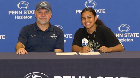 Angie Ordoñez signs letter of intent with Head Coach Rich Lipinski at the Penn State Hazleton Campus.